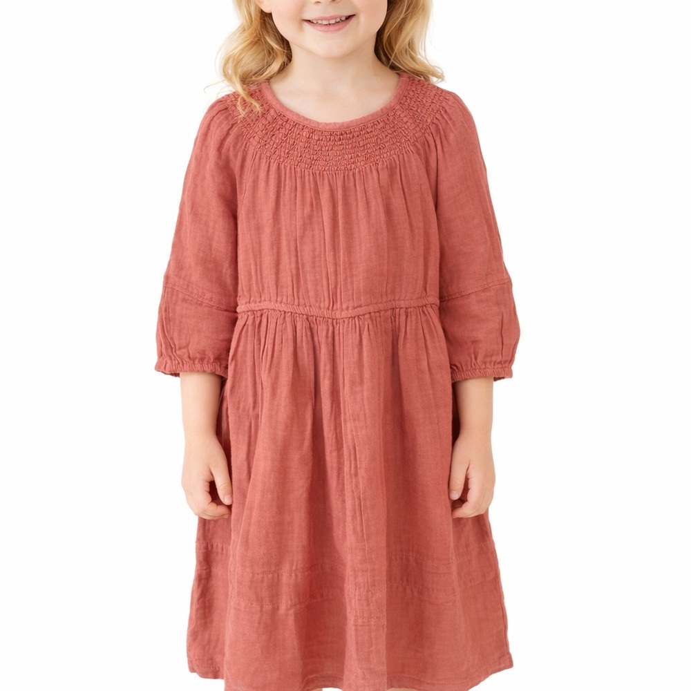 🆕 Old Navy Girls Terracotta Rustic Dress, smocked neck, elastic waistband